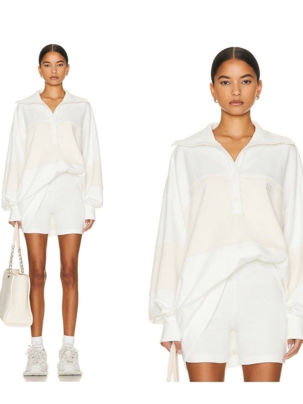 Helsa Cream Button Polo Pullover Sweater